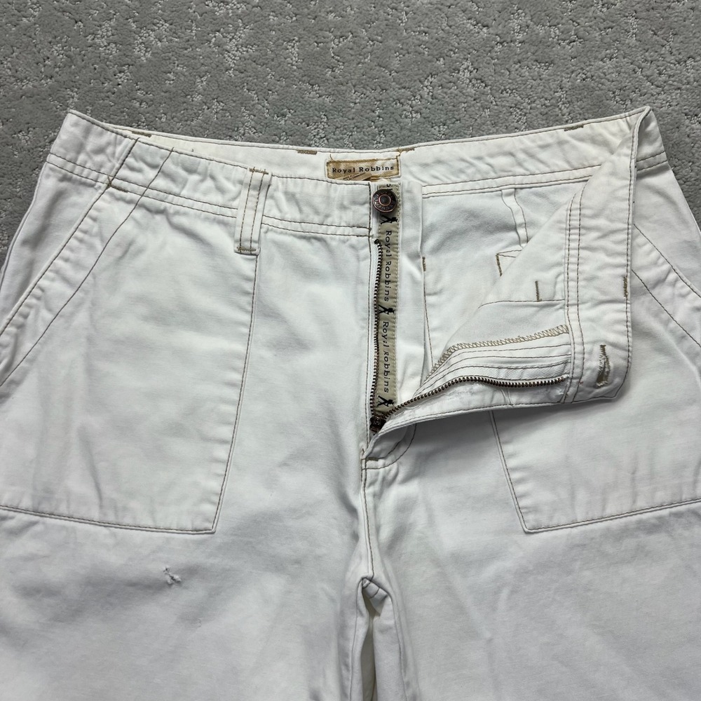 Royal Robbins Capri Pants Womens 10 White Cotton Canvas Cropped Utility Outdoors